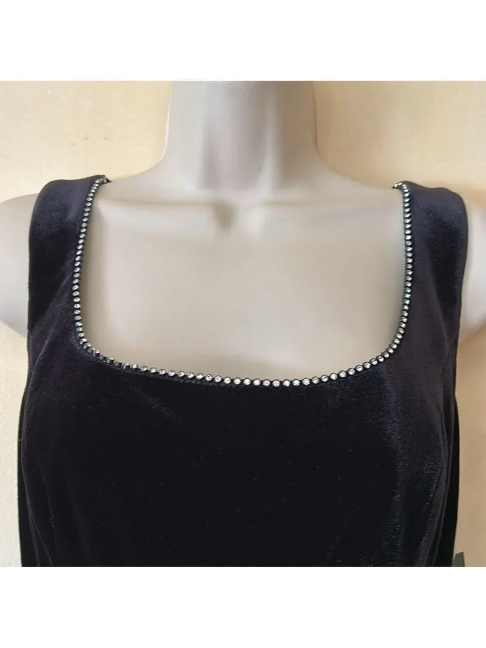 Alex Evenings 2 piece black velvet dress and bolero with rhinestone trim size 8